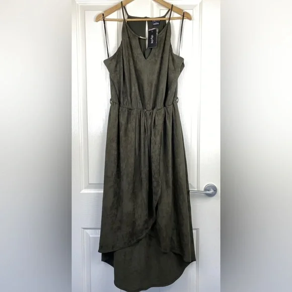 City Chic Thyme Suede Faux Wrap Dress Olive Green Khaki Plus Size S 16 -NWT New - Picture 4 of 11